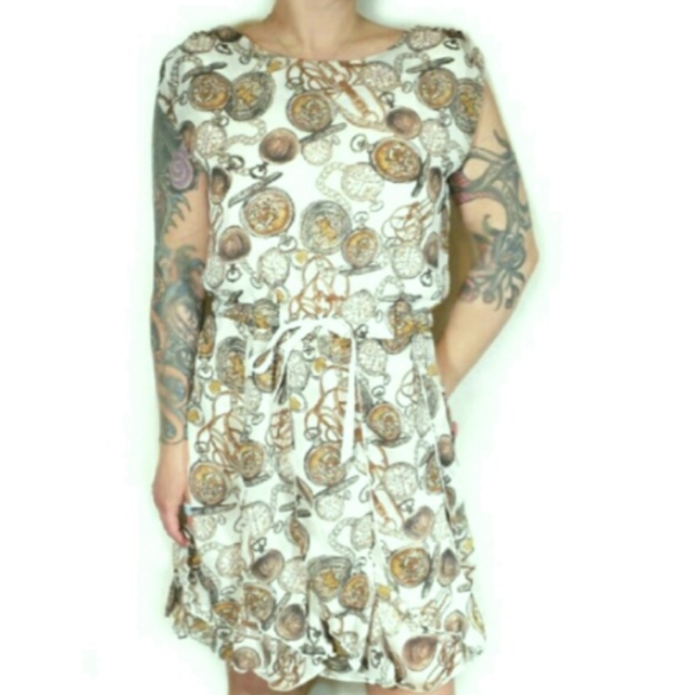 Kitschy pocket-watch flutter dress